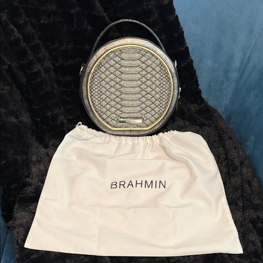 Brahmin Metallic Silver and Gold Round Mini Crossbody